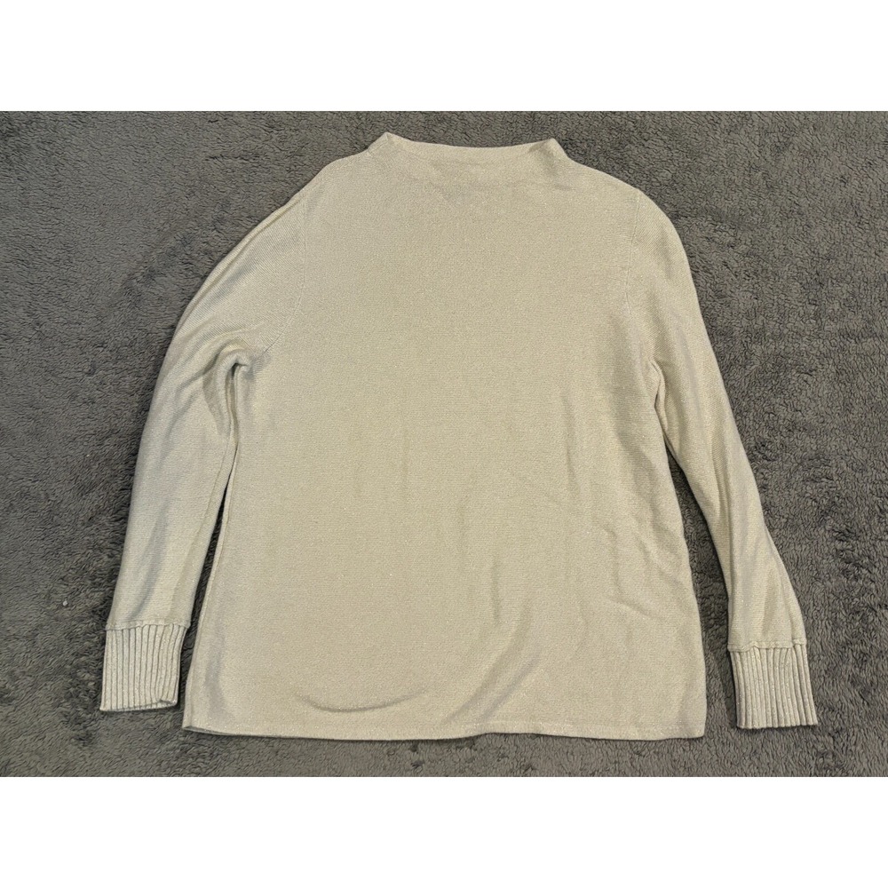 Ann Taylor Factory Sweater Womens XL White Gold Shimmer Long Sleeve Crew Neck